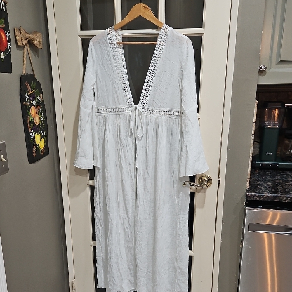 Cupshe White Lace Trim Robe/ Beach Cover Up